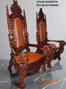 TRON,KRALJEVSKA STILSKA FOTELJA,puno drvo,rucni rad,NOVO